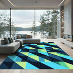 Geometric Blue and Lime Abstract Mosaic Rug