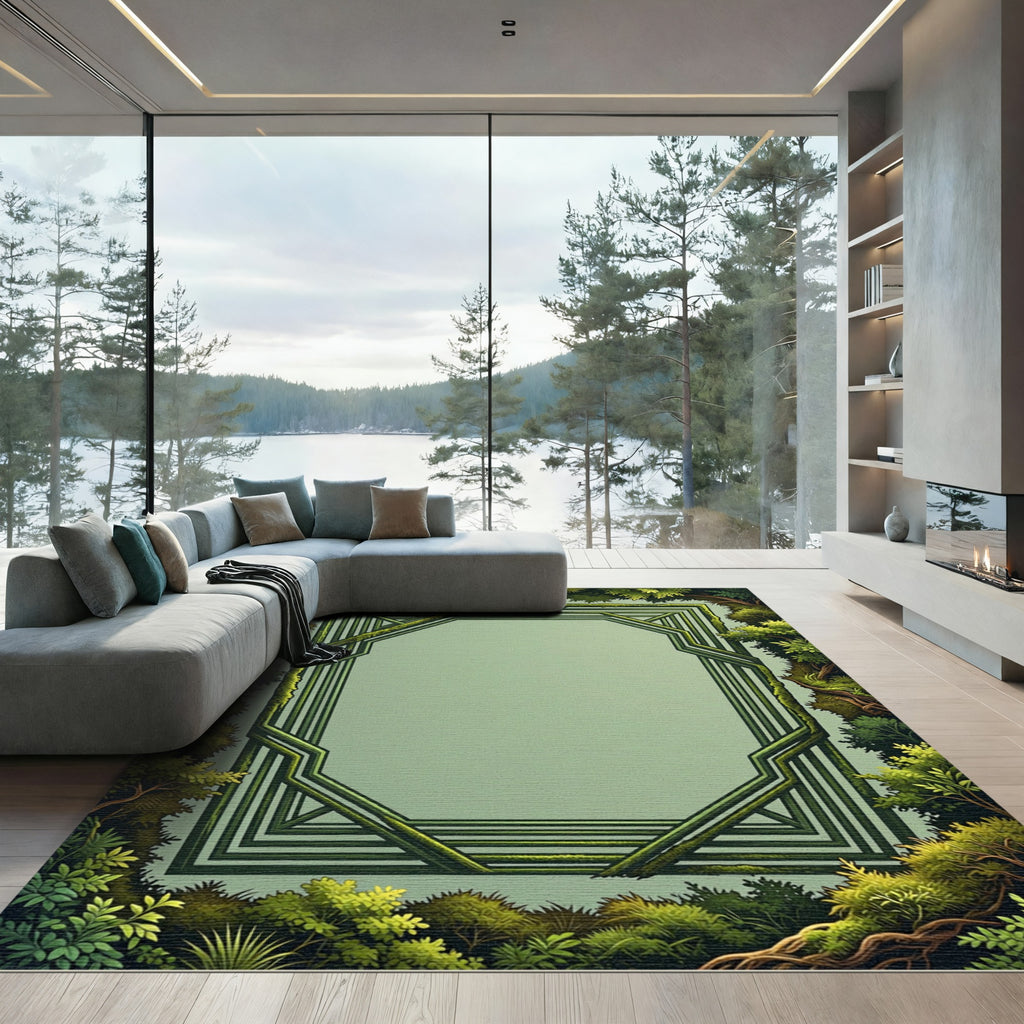 Verdant Forest Geometric Octagon Rug