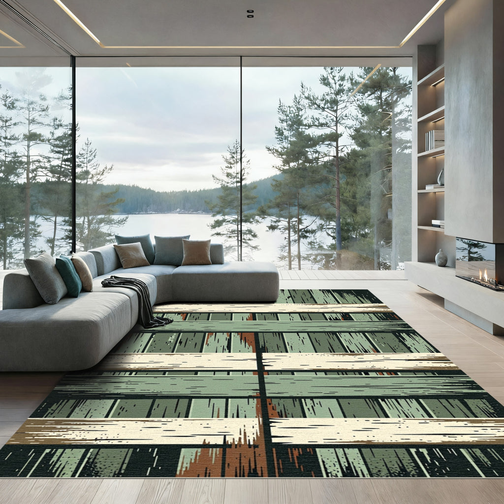 Rustic Sage Green Weathered Wood Plank Rug