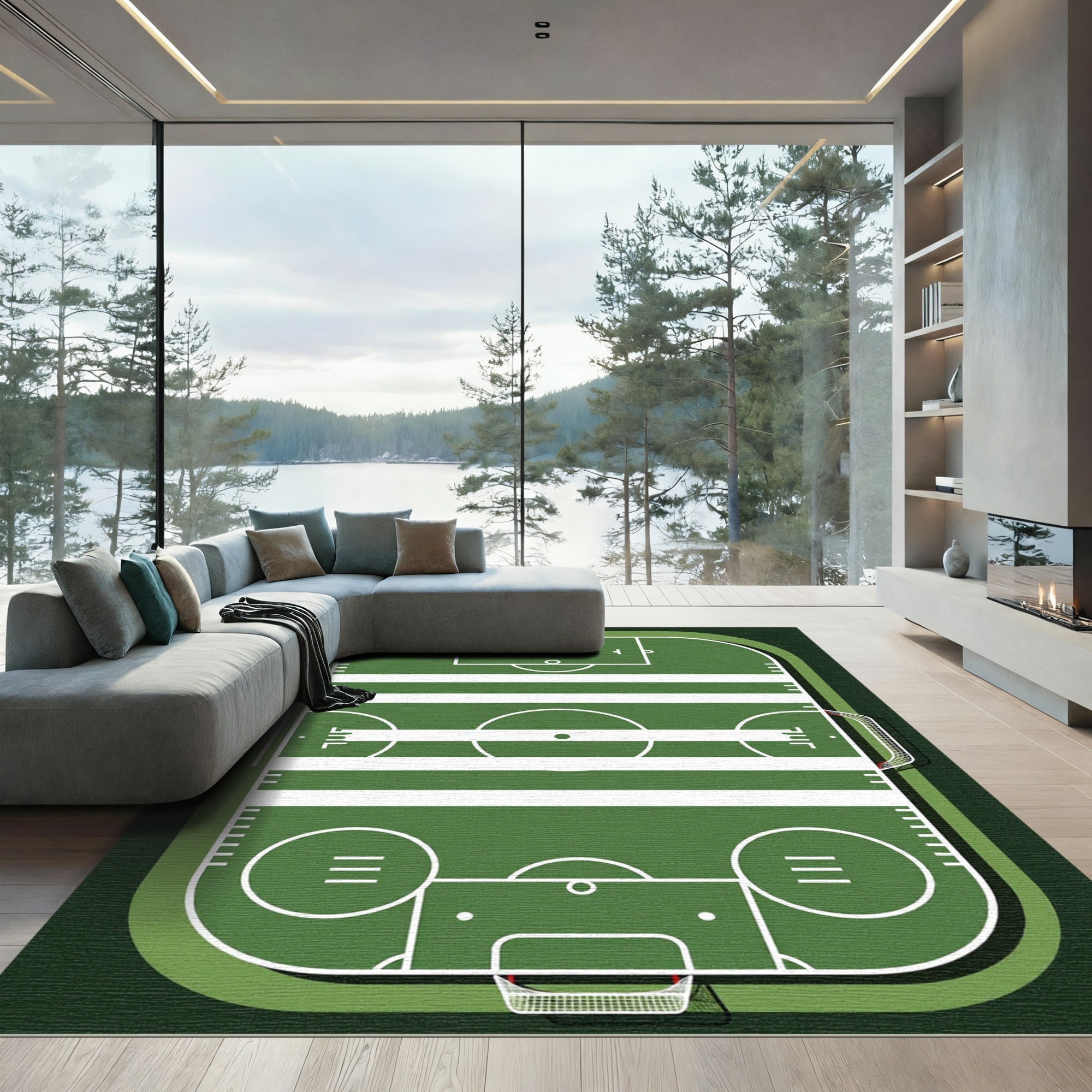 Athletic Field Green Sport Centerpiece Rug