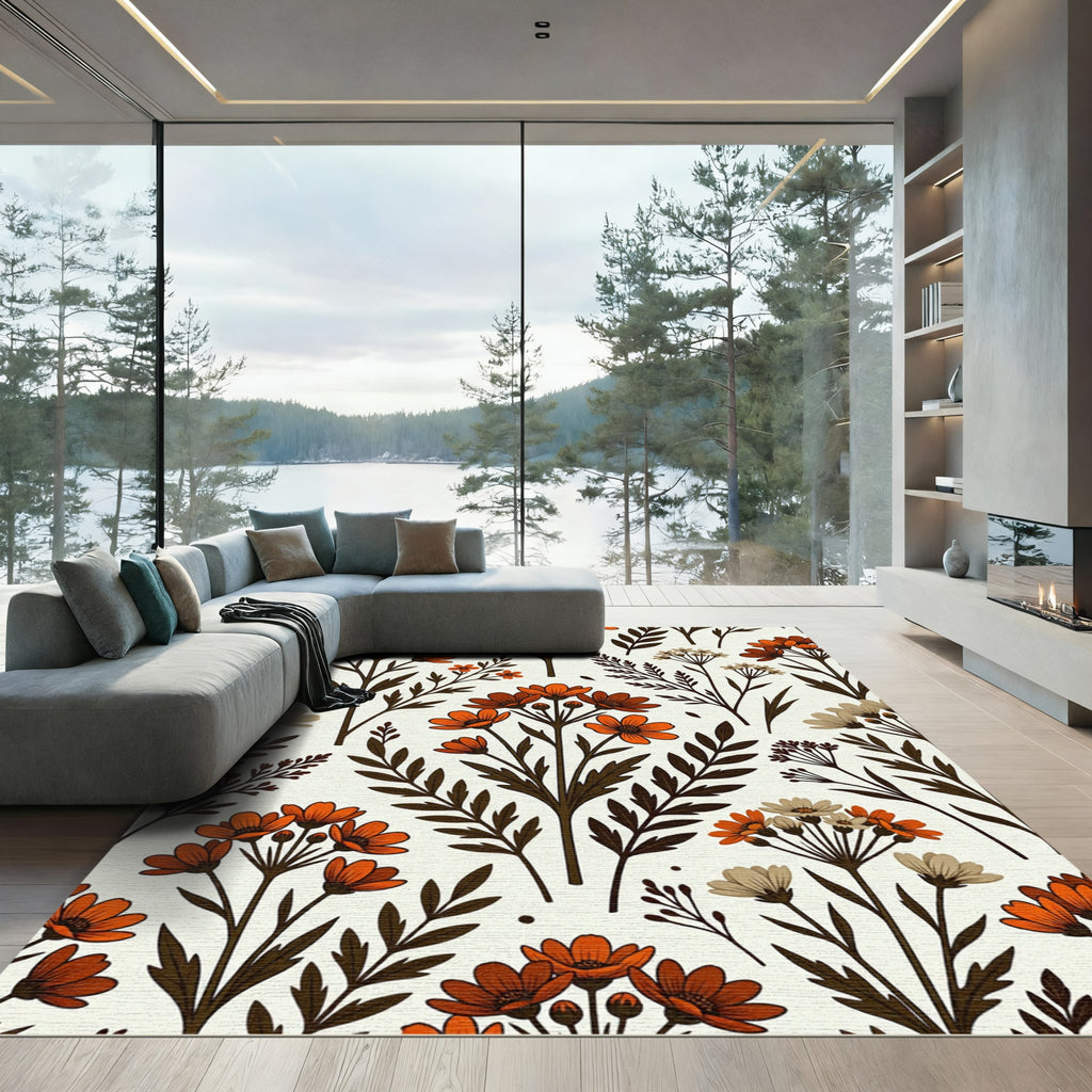 Burnt Orange Wildflower Meadow Floral Rug