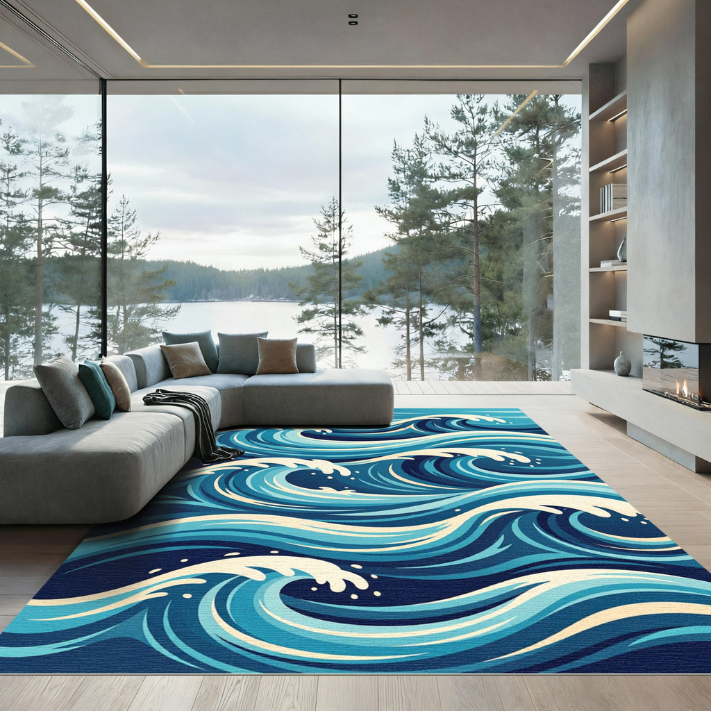 Abstract Ocean Swell Blue Wave Rug