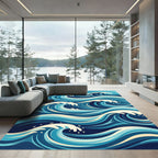 Abstract Ocean Swell Blue Wave Rug
