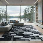 Monochromatic Gray Geometric Block Grid Rug