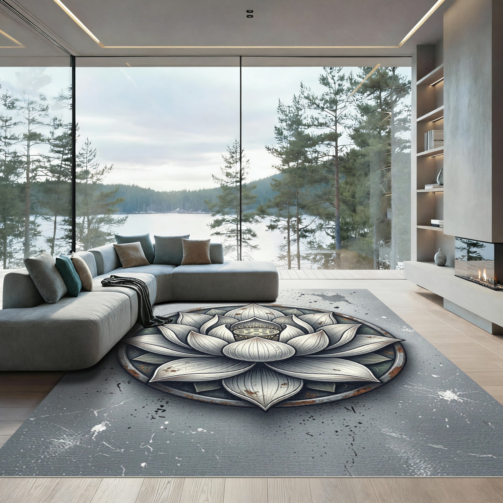 Metallic Gray Zen Lotus Medallion Rug