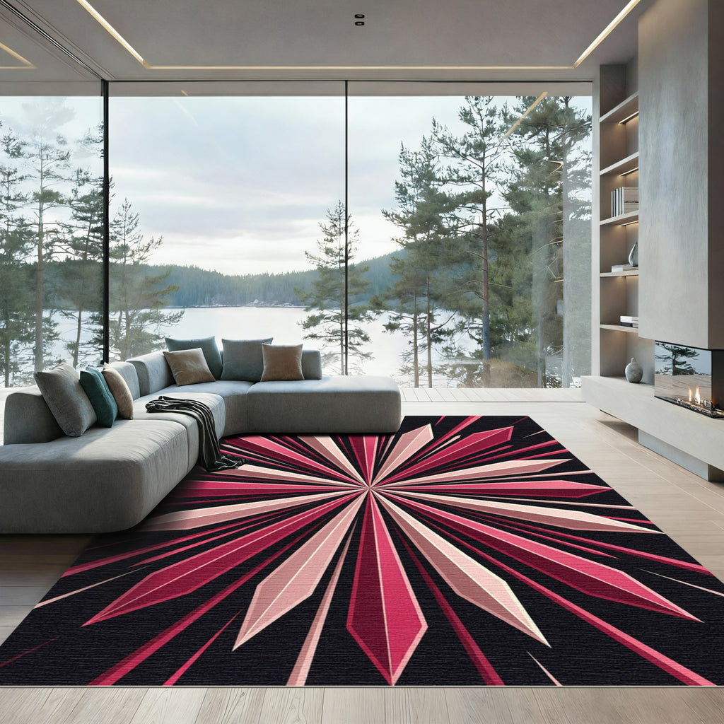 Crimson Pink Starburst Ray Rug