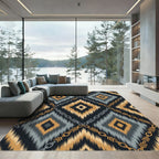 Ocher Gray Geometric Zigzag Chain Rug
