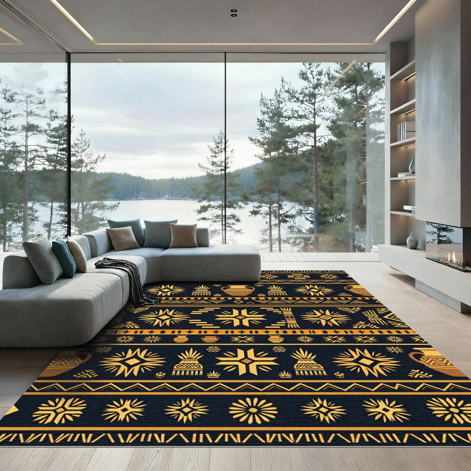 Nautical Ochre Tribal Geometric Vase Rug