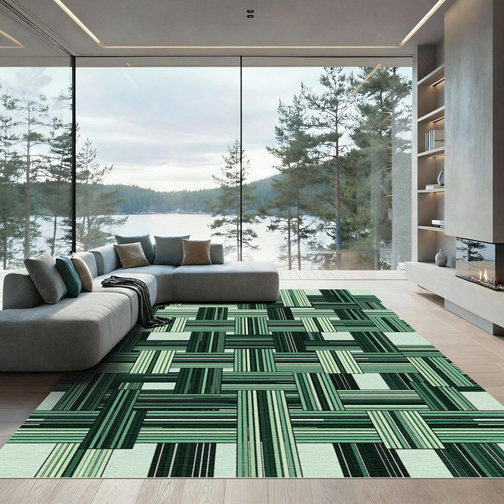Shades of Green Woven Stripes Rug