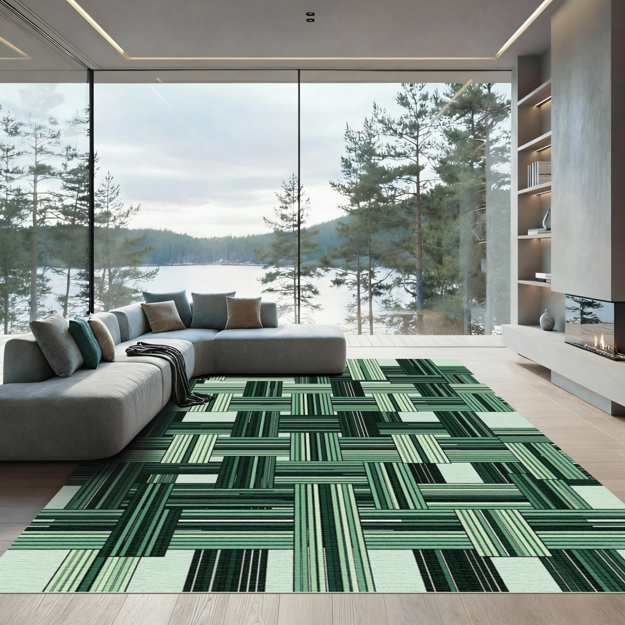 Shades of Green Woven Stripes Rug
