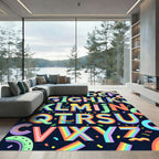 Vibrant Rainbow Alphabet Whimsical Typographic Art Rug