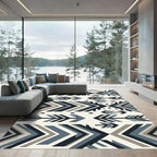 Modern Blue Geometric Arrow Chevron Rug