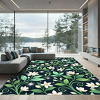 Delicate White Floral Vine Swirls Rug