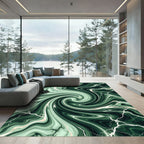 Deep Green Swirl Marble Effect Rug