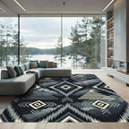 Monochrome Geometric Aztec Diamond Tile Rug