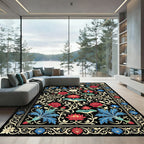 Midnight Floral Lotus and Rose Art Rug