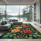 Vintage Crimson Orange Roses Garden Rug