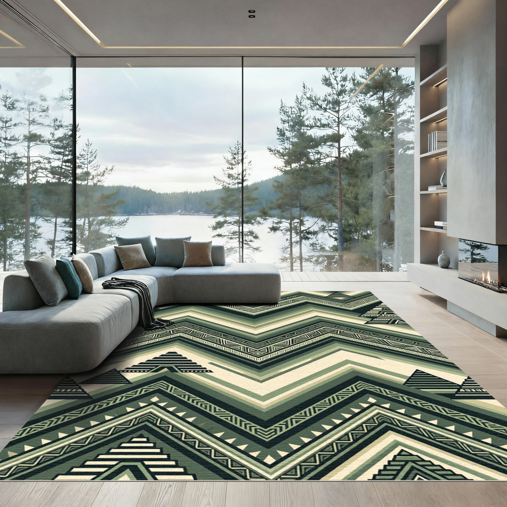 Sage Geometric Aztec Zigzag Chevron Rug
