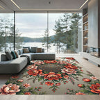 Ornate Floral Medallion with Coral Peonies Rug