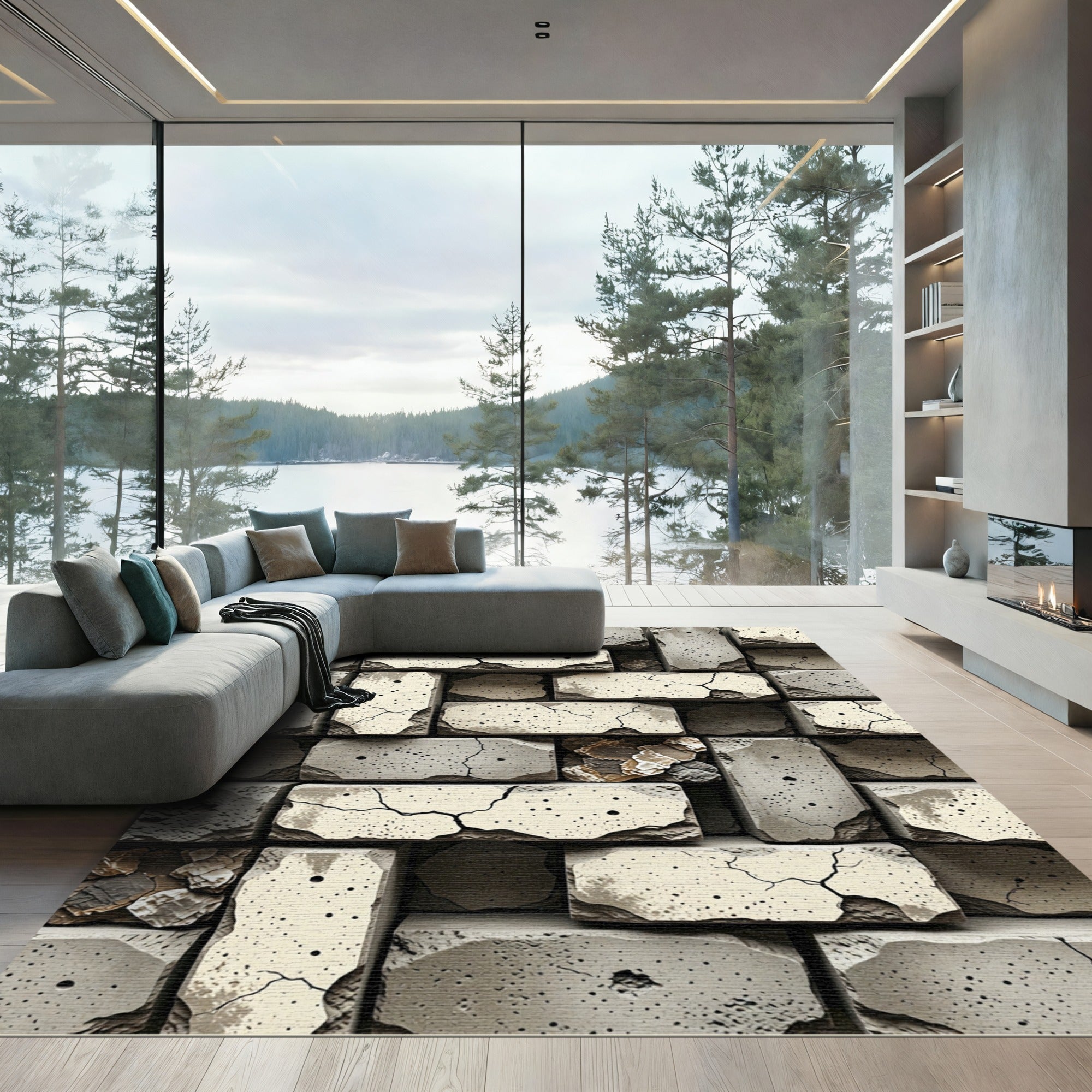 Rough Concrete Brick Texture Rug