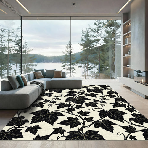 Black Grapevine Leaf Botanical Art Rug