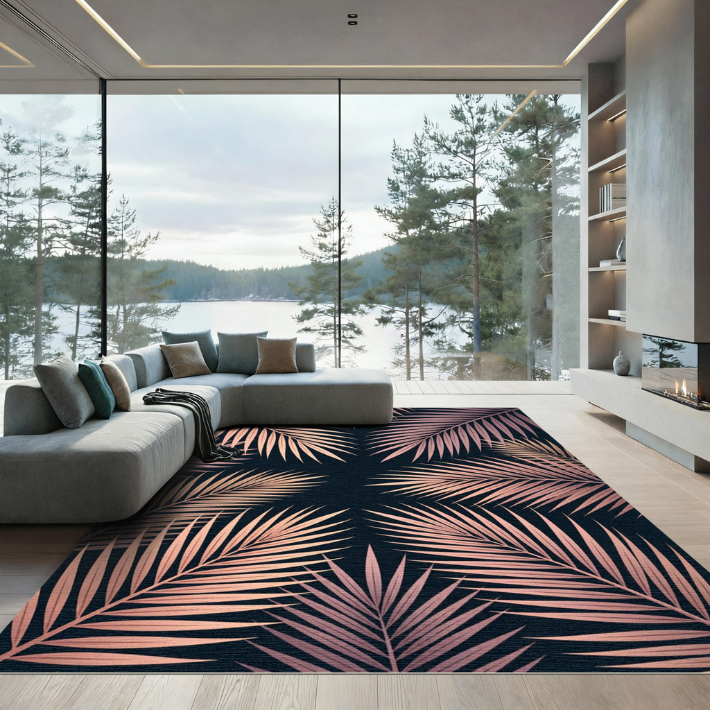 Rose Gold Palm Frond Pattern Rug
