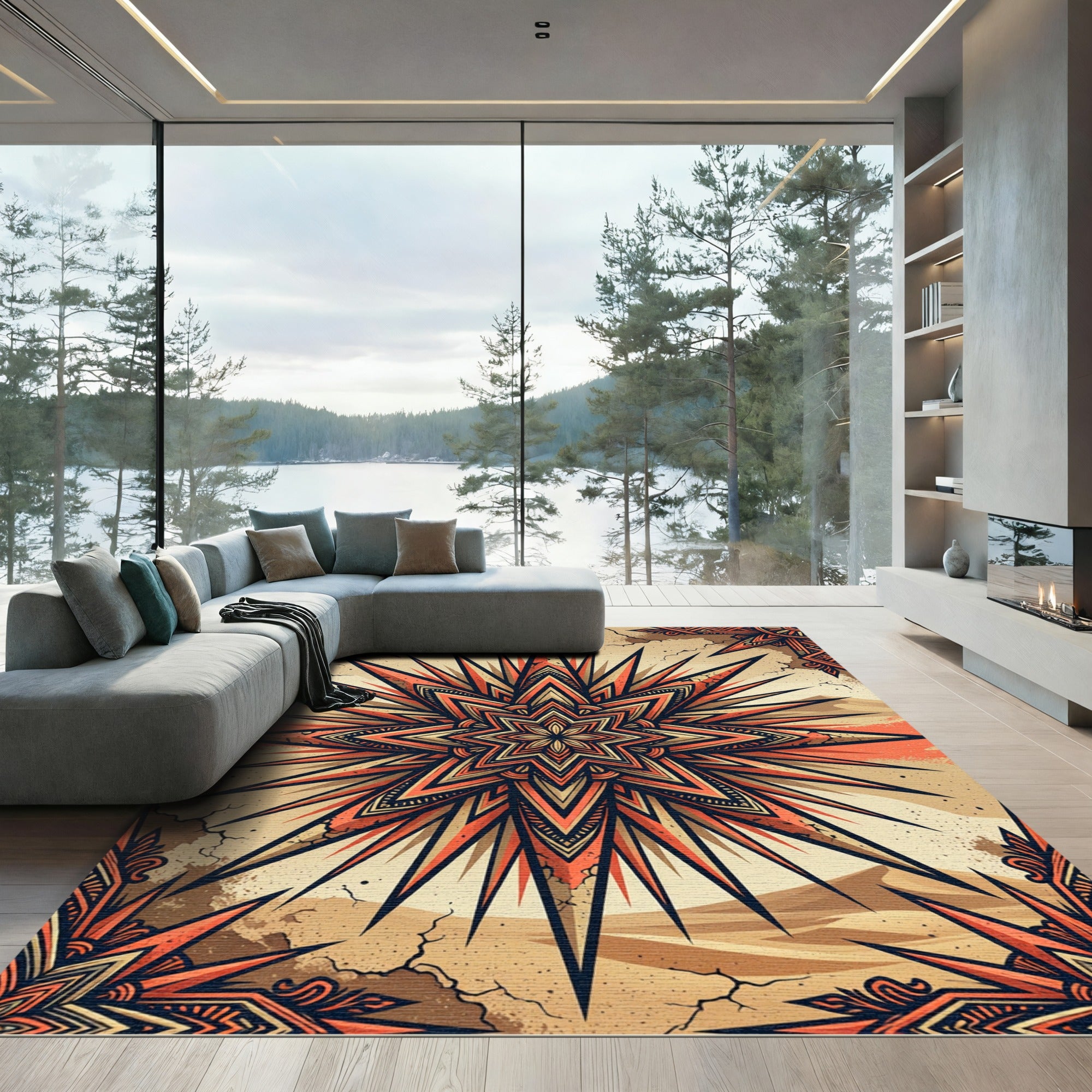Radiant Terracotta Starburst Desert Sunset Rug