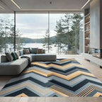 Modern Blue and Gold Zigzag Chevron Rug