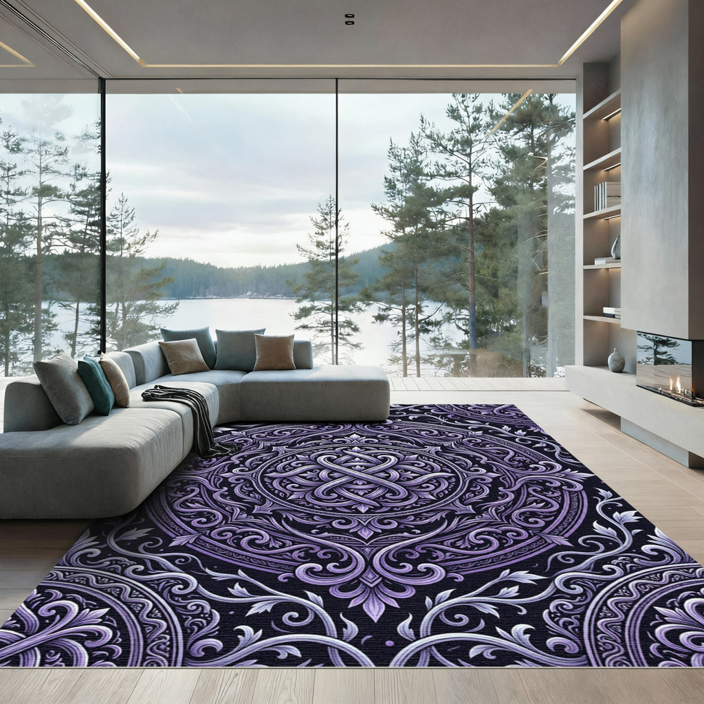 Ornate Lavender Baroque Circular Floral Rug