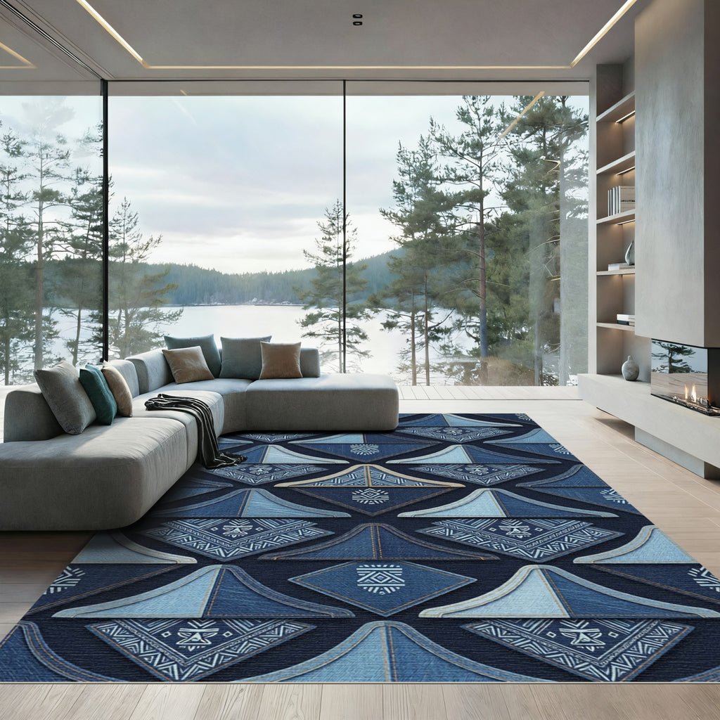 Indigo Denim Tribal Diamond Arrangement Rug
