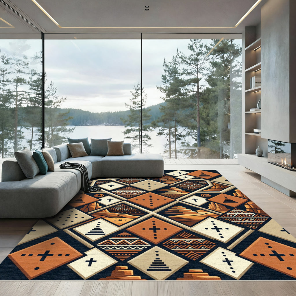 Earthy Terracotta Geometric Southwest Diamond Rug
