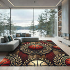 Golden Basketball Crest Wooden Planks Rug