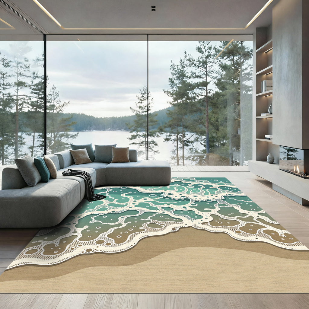 Abstract Teal Oceanic Wave Foam Rug