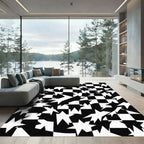 Abstract Monochrome Distorted Checkerboard Star Rug