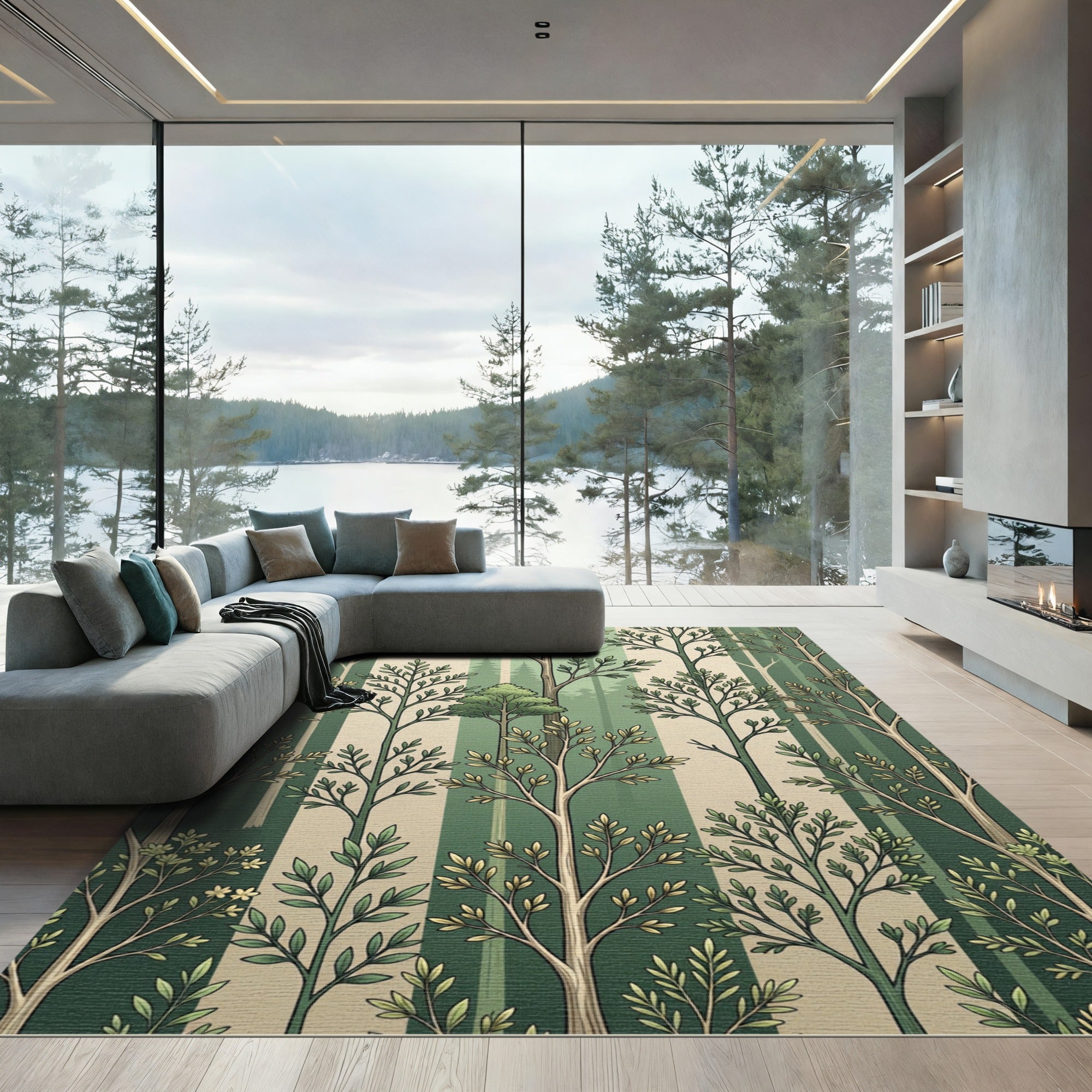 Forest Sage Vertical Woodland Tree Canopy Rug
