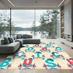Whimsical Teal Red Alphabet Montage Rug