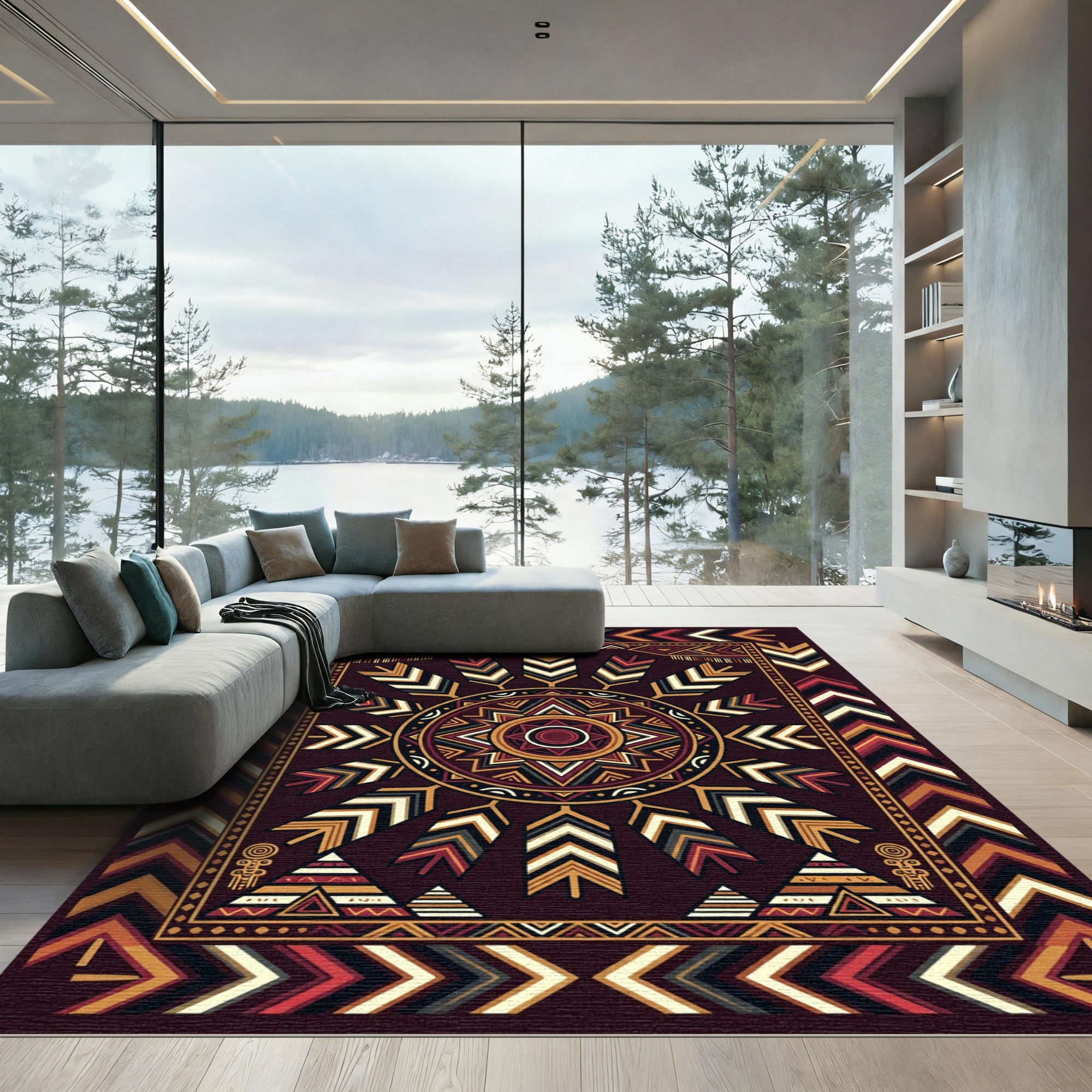 Tribal Geometric Sun Arrow Earthy Rug