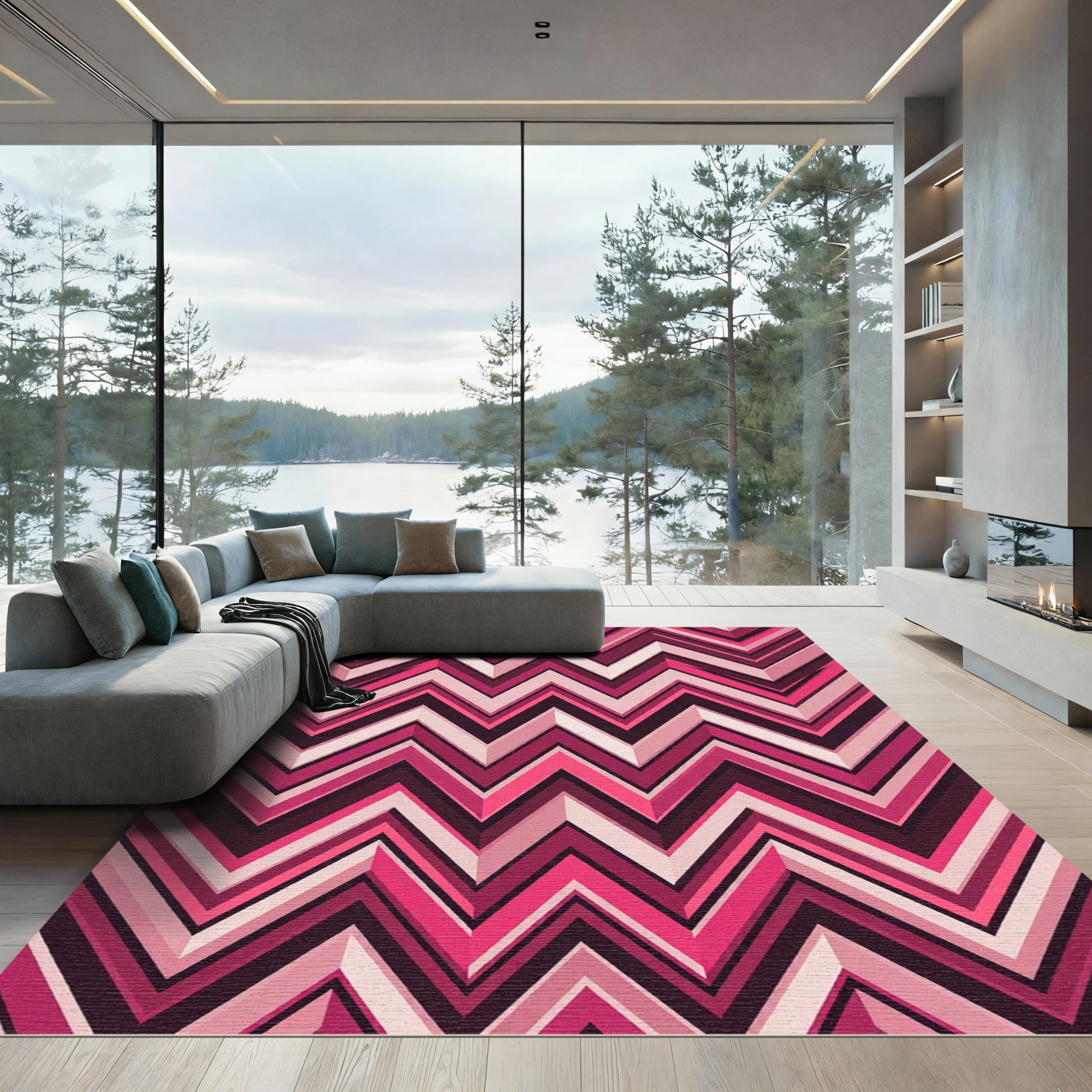 Vibrant Pink Chevron Zigzag Rug