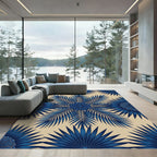Deep Blue Tropical Palm Medallion Rug