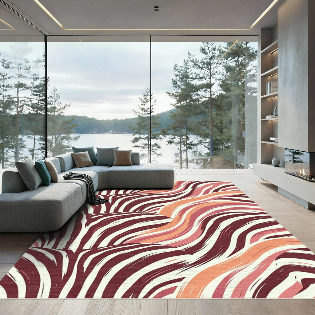Burgundy Cream Dappled Stripe Wave Rug