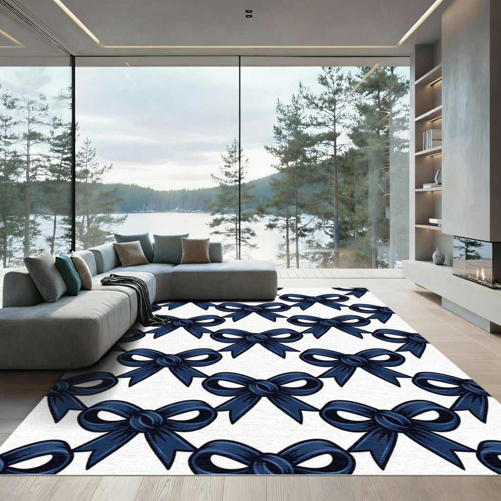 Elegant Navy Blue Bow Repeat Rug