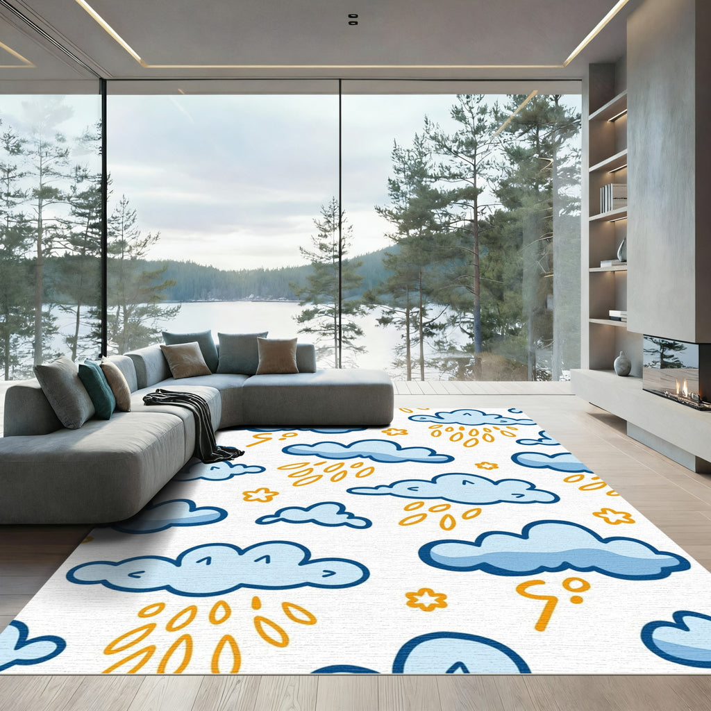 Blue Sky Clouds With Yellow Rain Rug