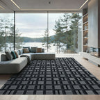 Charcoal Three Dimensional Geometric Block Grid Rug