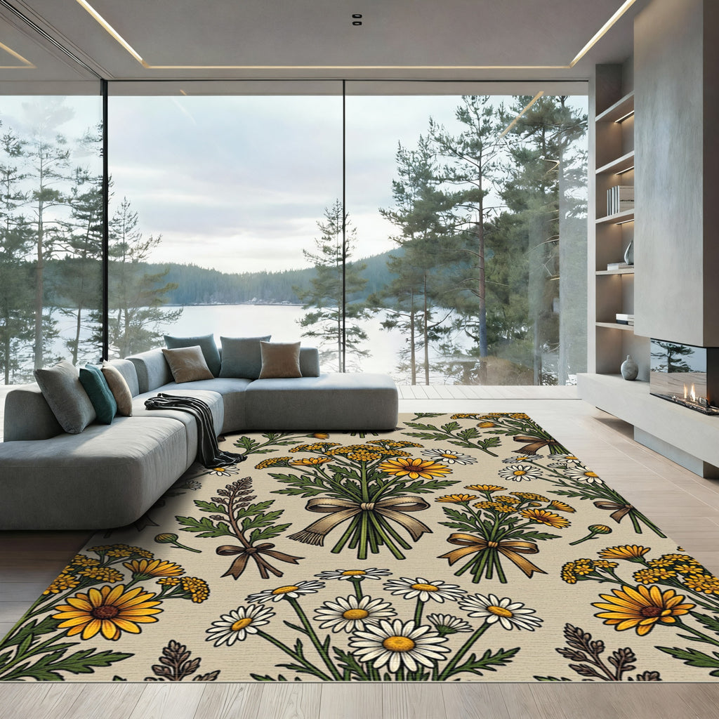 Vintage Golden Daisy and Wildflower Bouquet Rug