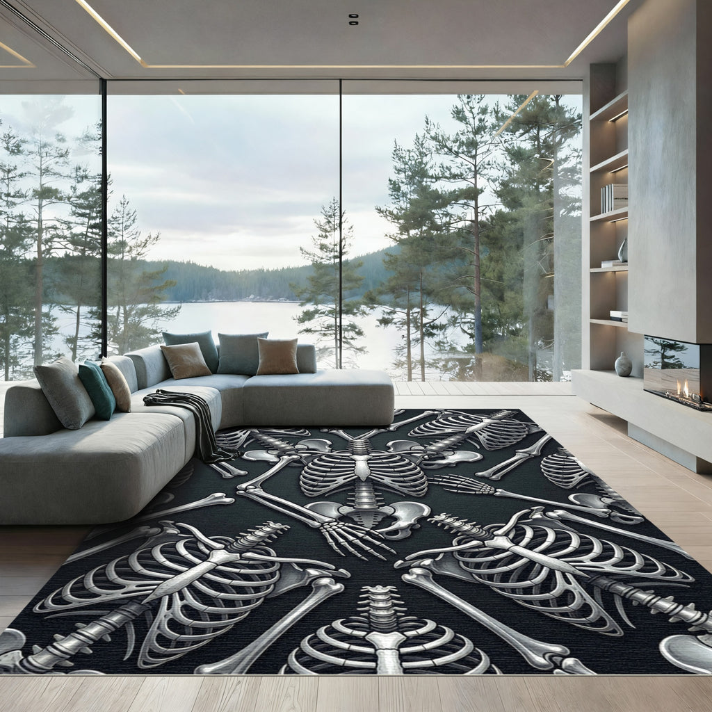 Gothic Monochrome Skeletal Anatomy Art Rug