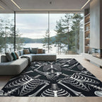Gothic Monochrome Skeletal Anatomy Art Rug