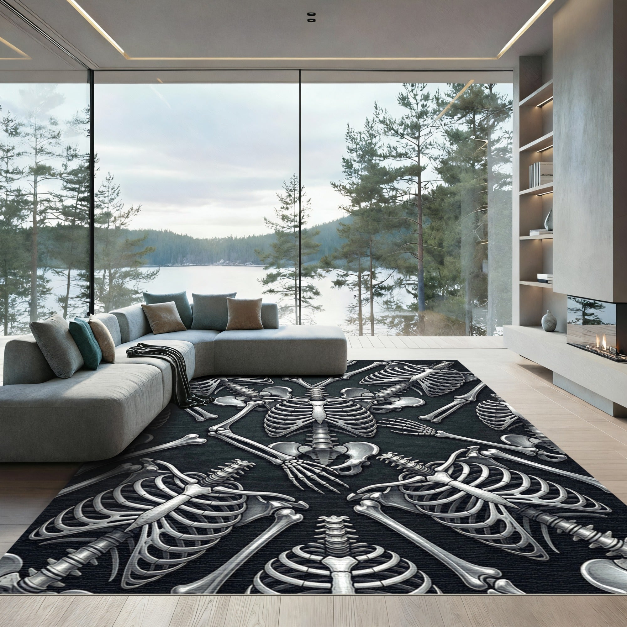 Gothic Monochrome Skeletal Anatomy Art Rug