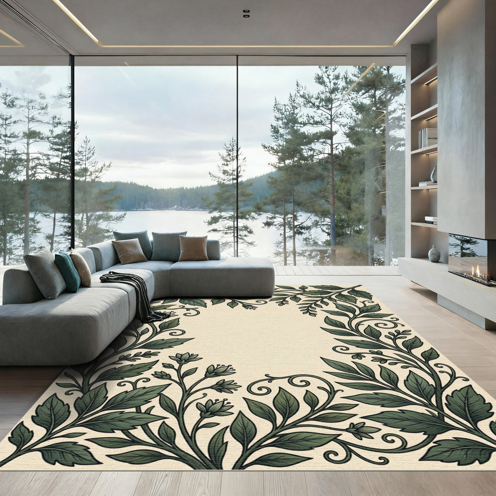 Art Nouveau Green Foliage Vines Rug