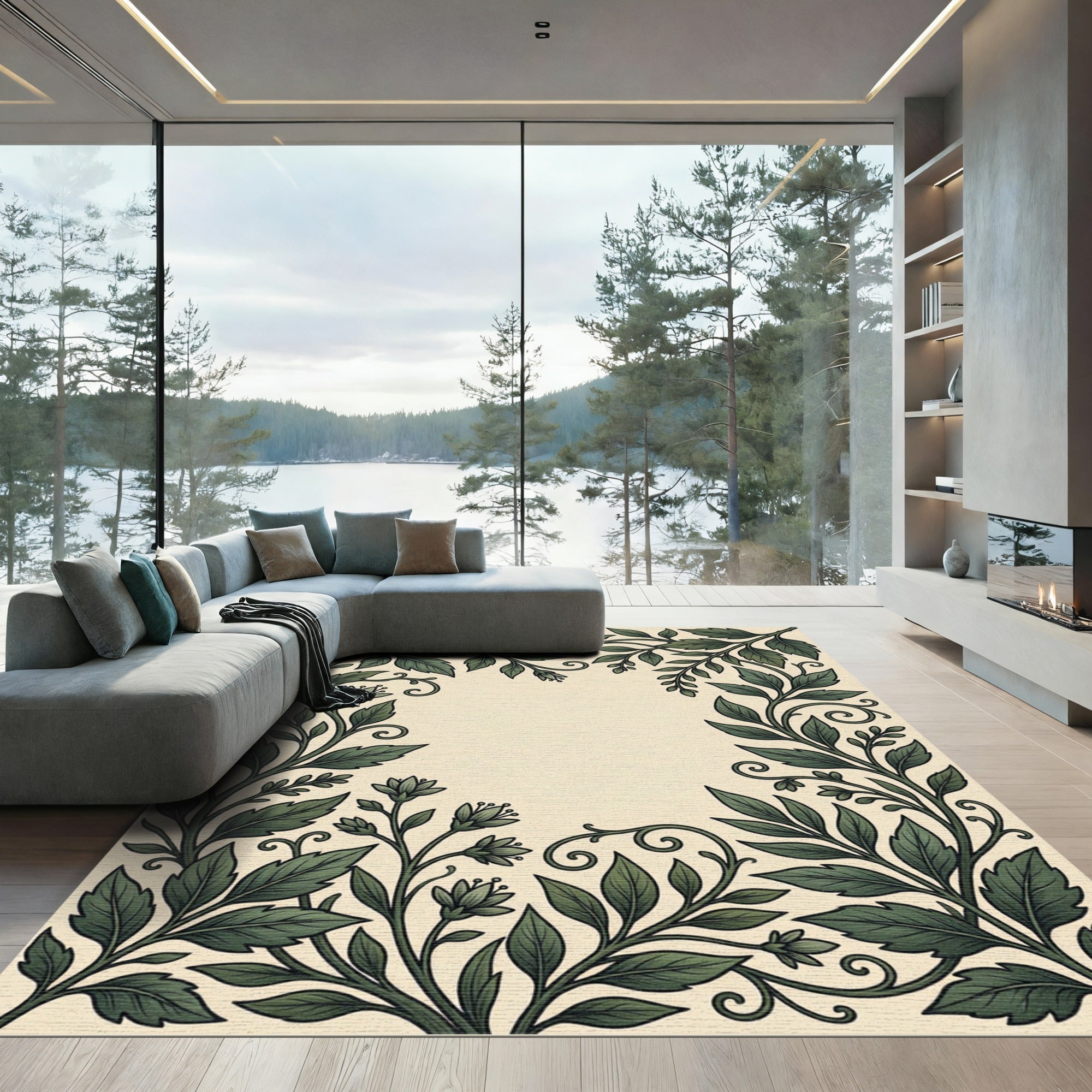 Art Nouveau Green Foliage Vines Rug