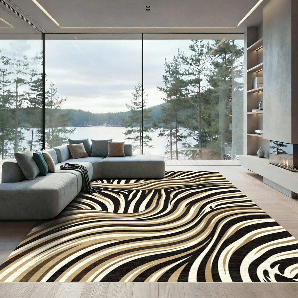 Contemporary Earth Tone Zebra Wave Rug
